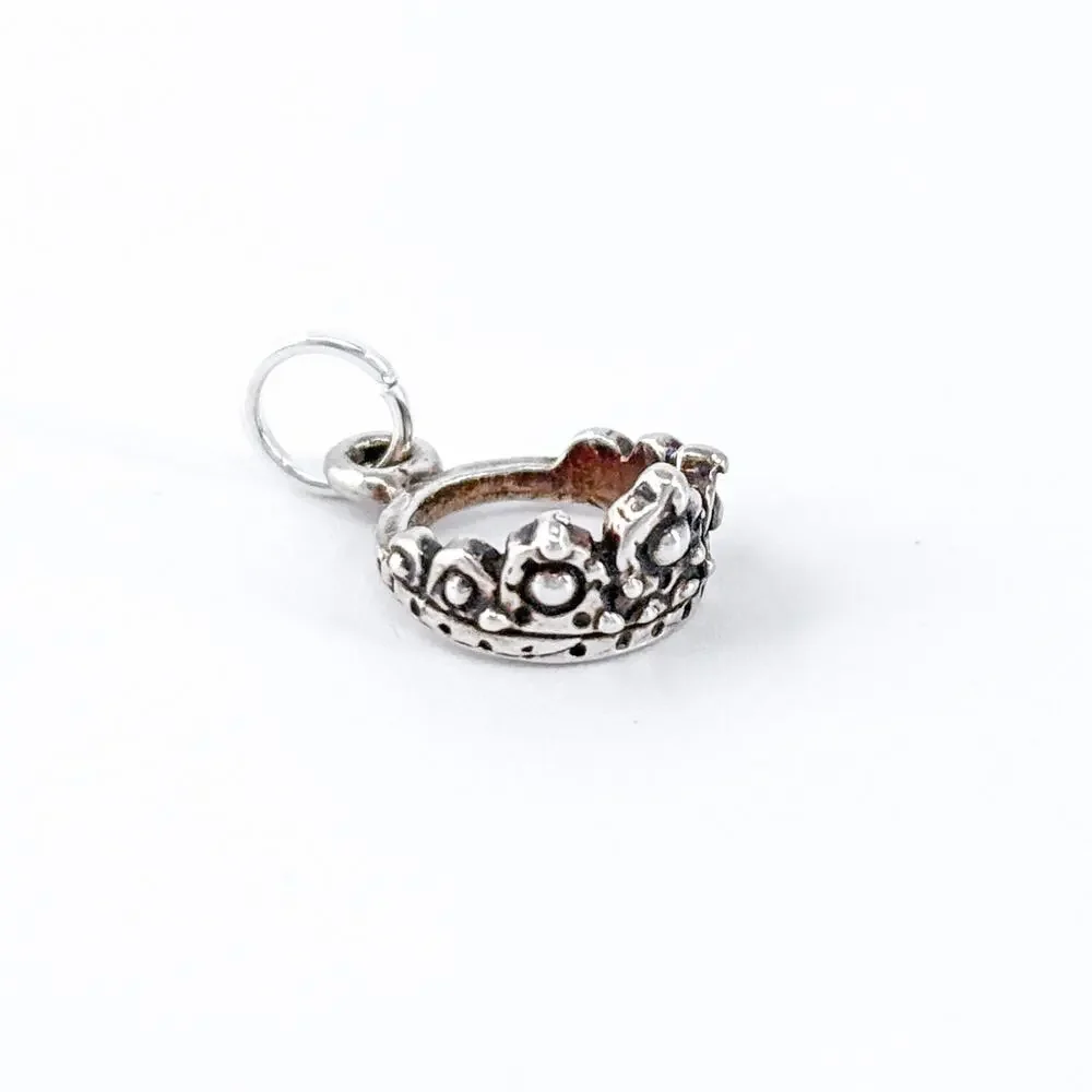Vintage Sterling Silver 925 Ornate Crown Charm Pendant